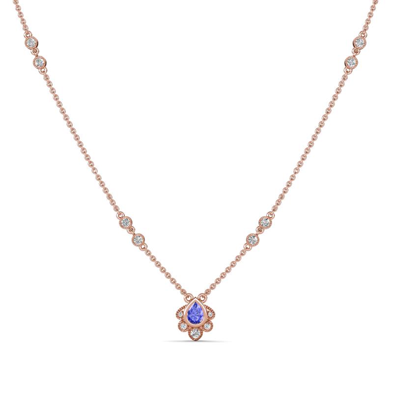 Avira Fine Unseen 0.40 ctw Pear Shape Tanzanite accented Round Natural Diamond Floral Necklace 