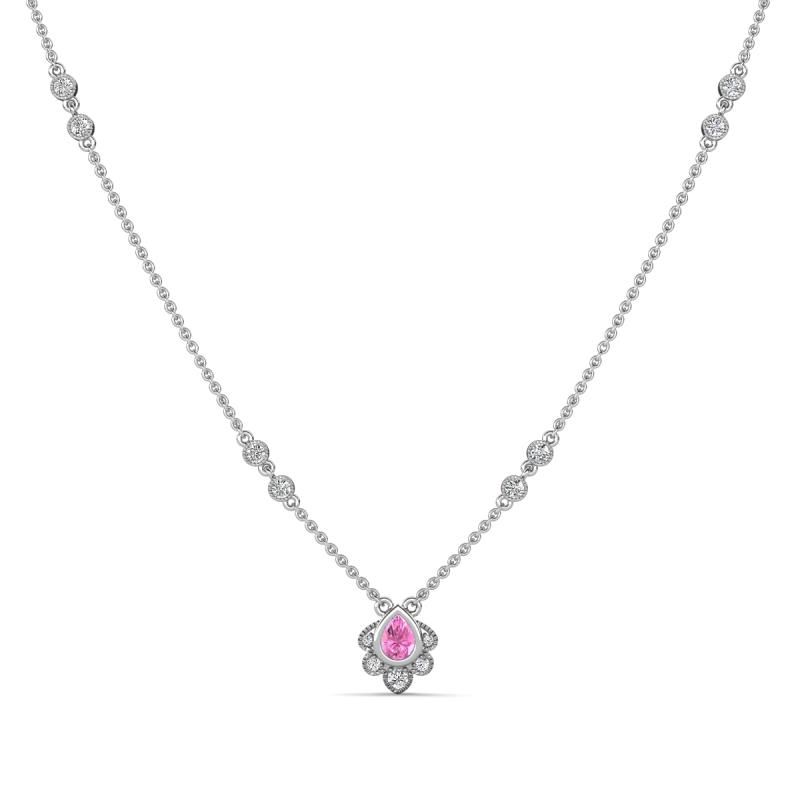 Avira Fine Unseen 0.30 ctw Pear Shape Pink Sapphire accented Round Natural Diamond Floral Necklace 