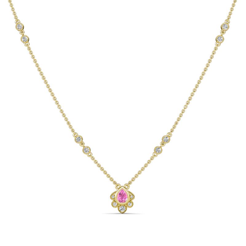Avira Fine Unseen 0.30 ctw Pear Shape Pink Sapphire accented Round Natural Diamond Floral Necklace 