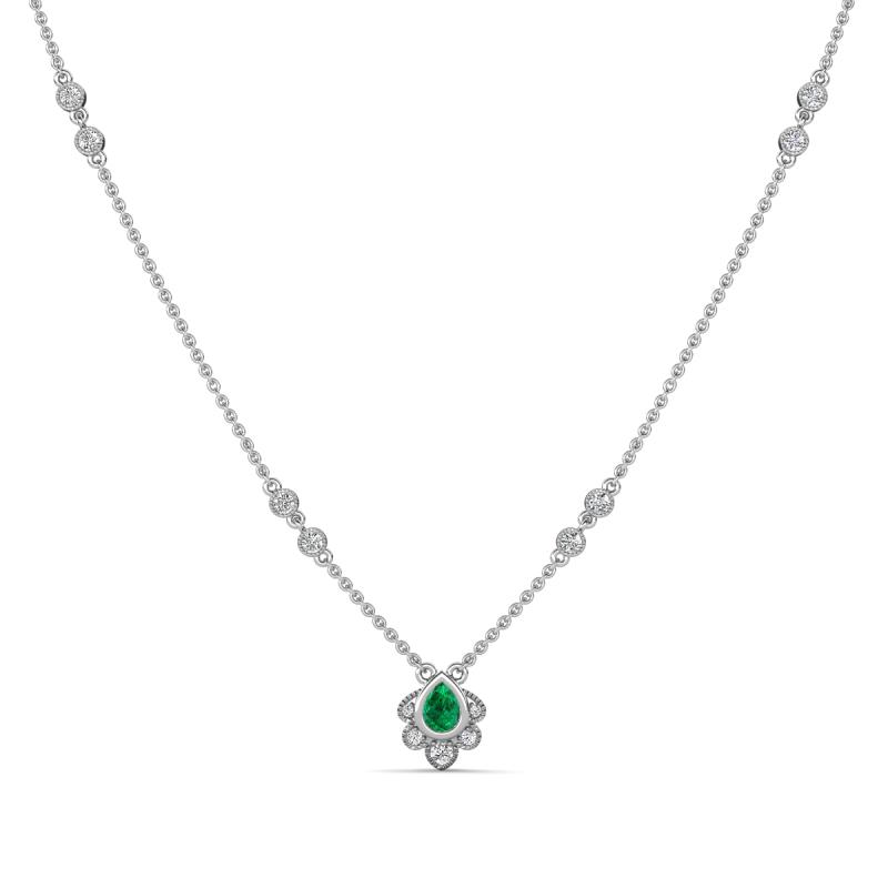 Avira Fine Unseen 0.30 ctw Pear Shape Emerald accented Round Natural Diamond Floral Necklace 