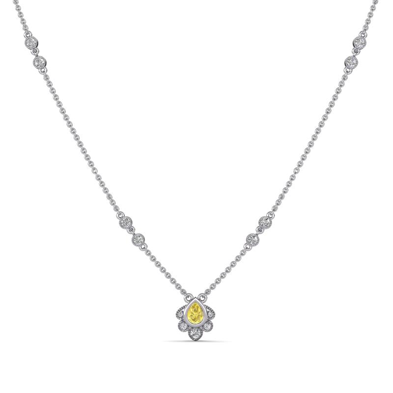 Avira Fine Unseen 0.45 ctw Pear Shape Yellow Sapphire accented Round Natural Diamond Floral Necklace 