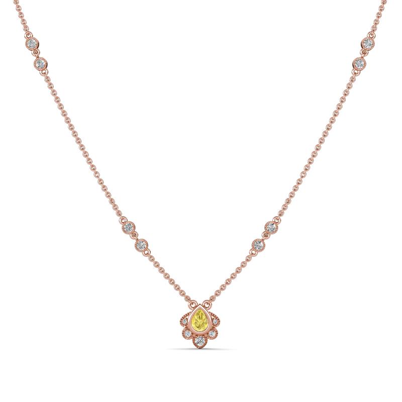 Avira Fine Unseen 0.45 ctw Pear Shape Yellow Sapphire accented Round Natural Diamond Floral Necklace 
