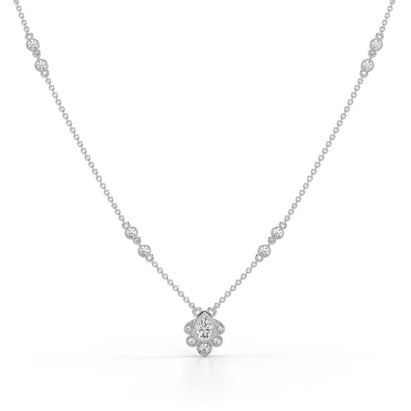 Avira Fine Unseen 0.35 ctw Pear Shape Natural Diamond accented Round Diamond Floral Necklace 