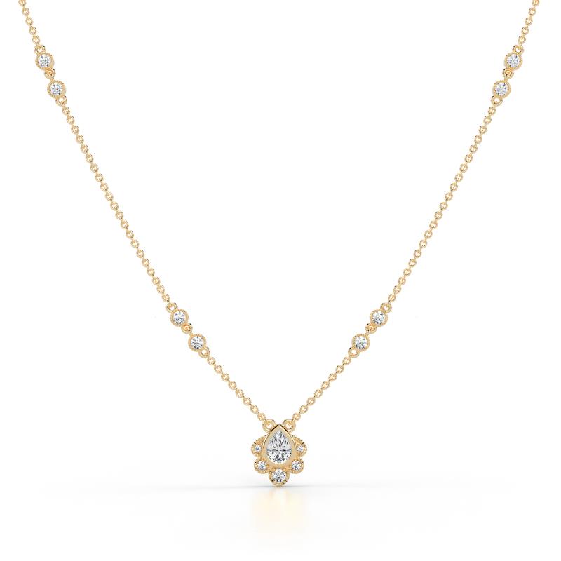 Avira Fine Unseen 0.35 ctw Pear Shape Natural Diamond accented Round Diamond Floral Necklace 