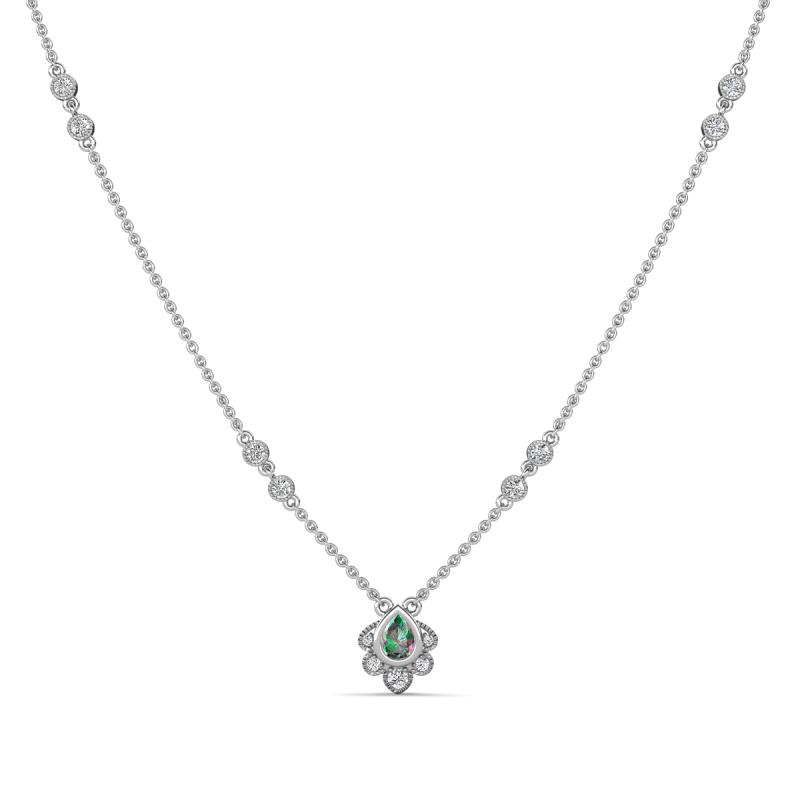 Avira Fine Unseen 0.40 ctw Pear Shape Created Alexandrite accented Round Natural Diamond Floral Necklace 
