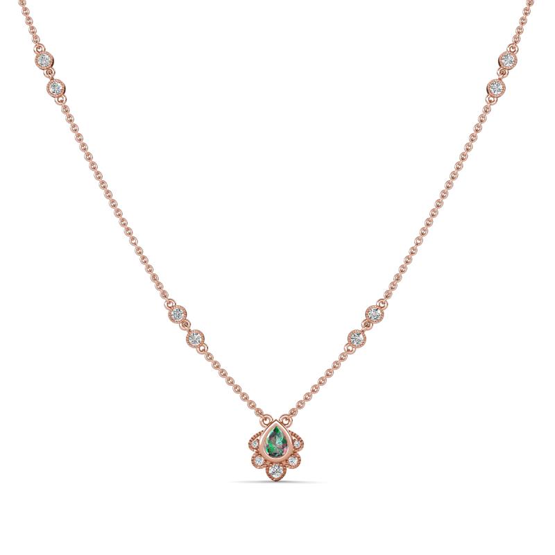 Avira Fine Unseen 0.40 ctw Pear Shape Created Alexandrite accented Round Natural Diamond Floral Necklace 