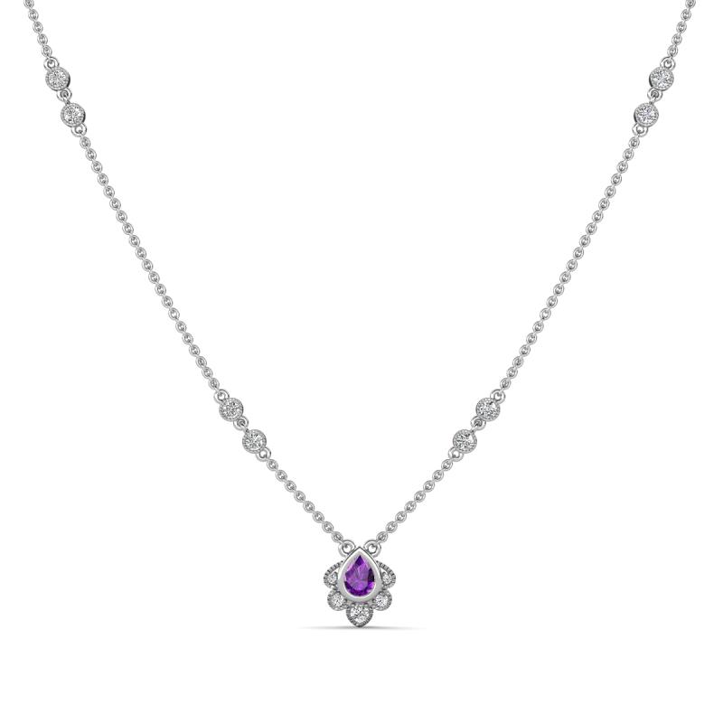 Avira Fine Unseen 0.35 ctw Pear Shape Amethyst accented Round Natural Diamond Floral Necklace 