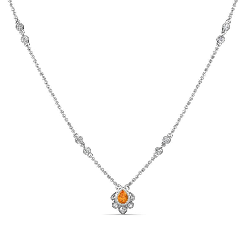 Avira Fine Unseen 0.35 ctw Pear Shape Citrine accented Round Natural Diamond Floral Necklace 