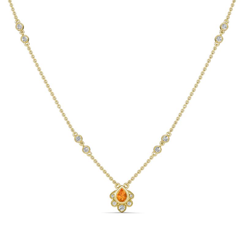 Avira Fine Unseen 0.35 ctw Pear Shape Citrine accented Round Natural Diamond Floral Necklace 