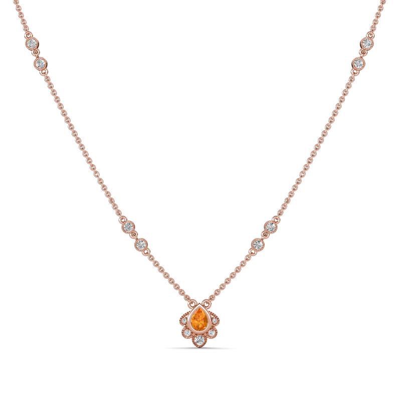 Avira Fine Unseen 0.35 ctw Pear Shape Citrine accented Round Natural Diamond Floral Necklace 