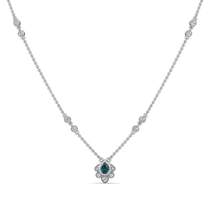 Avira Fine Unseen 0.40 ctw Pear Shape London Blue Topaz accented Round Natural Diamond Floral Necklace 