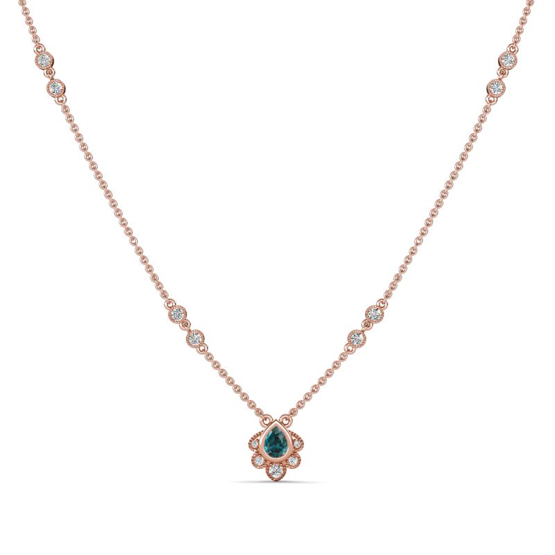 Avira Fine Unseen 0.40 ctw Pear Shape London Blue Topaz accented Round Natural Diamond Floral Necklace 
