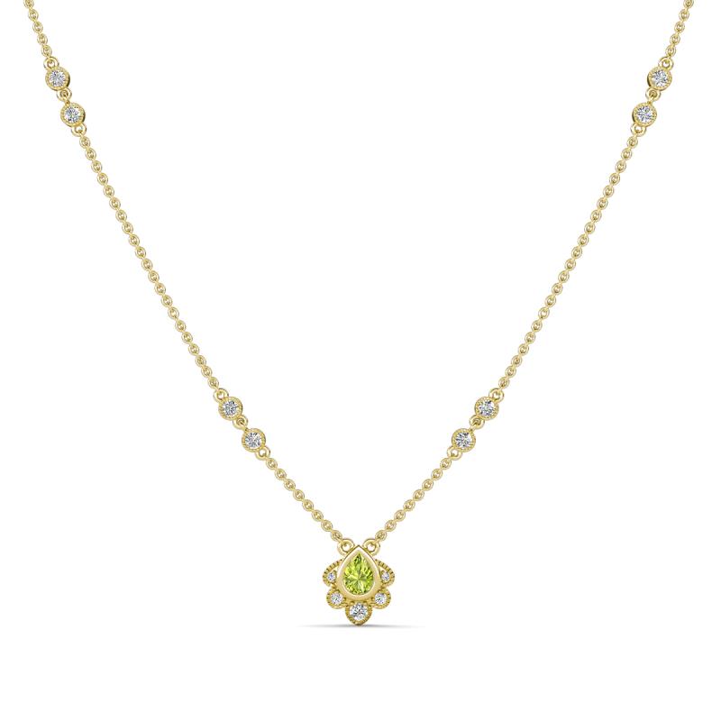 Avira Fine Unseen 0.40 ctw Pear Shape Peridot accented Round Natural Diamond Floral Necklace 