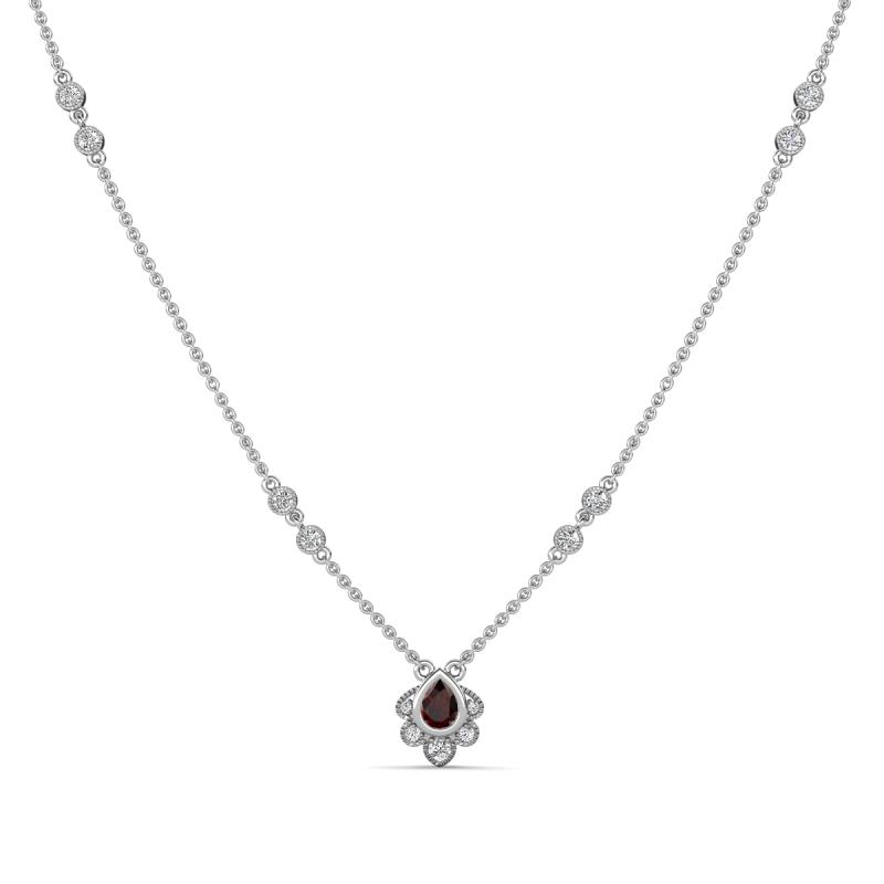 Avira Fine Unseen 0.45 ctw Pear Shape Red Garnet accented Round Natural Diamond Floral Necklace 
