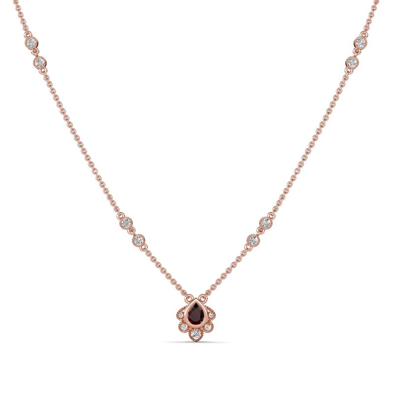 Avira Fine Unseen 0.45 ctw Pear Shape Red Garnet accented Round Natural Diamond Floral Necklace 