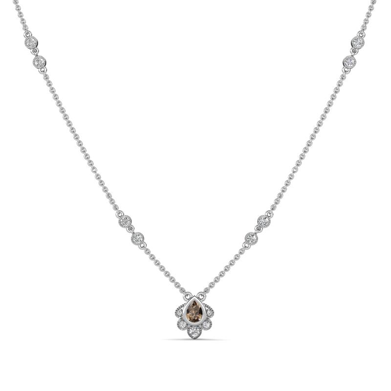 Avira Fine Unseen 0.35 ctw Pear Shape Smoky Quartz accented Round Natural Diamond Floral Necklace 
