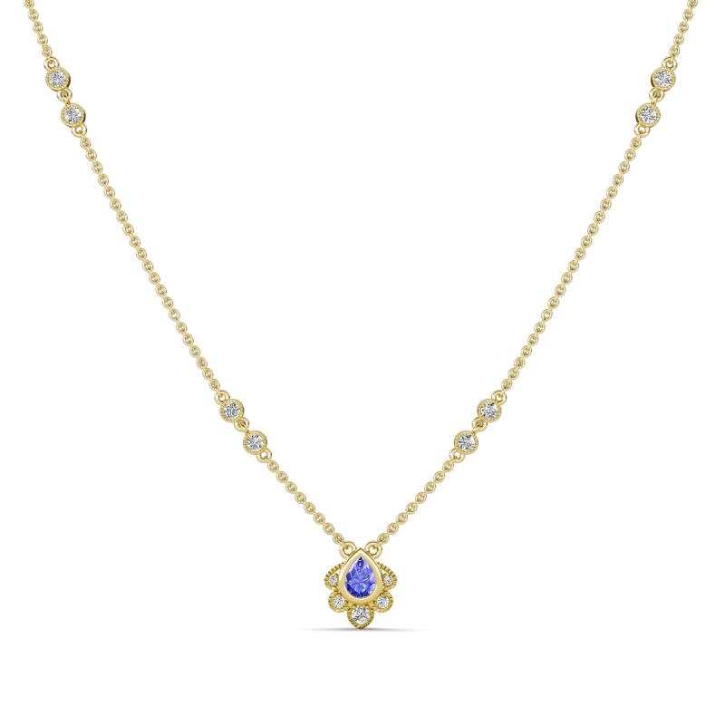Avira Fine Unseen 0.40 ctw Pear Shape Tanzanite accented Round Natural Diamond Floral Necklace 