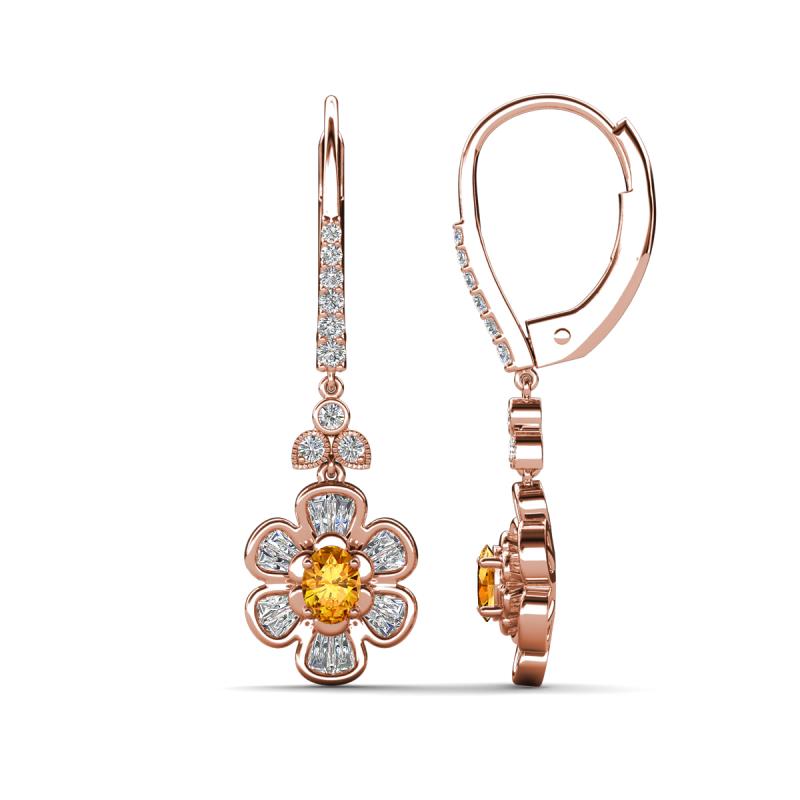 Naira Fine Unseen 0.90 ctw Oval Shape Citrine accented Round & Baguette Natural Diamond Floral Dangle Earrings 
