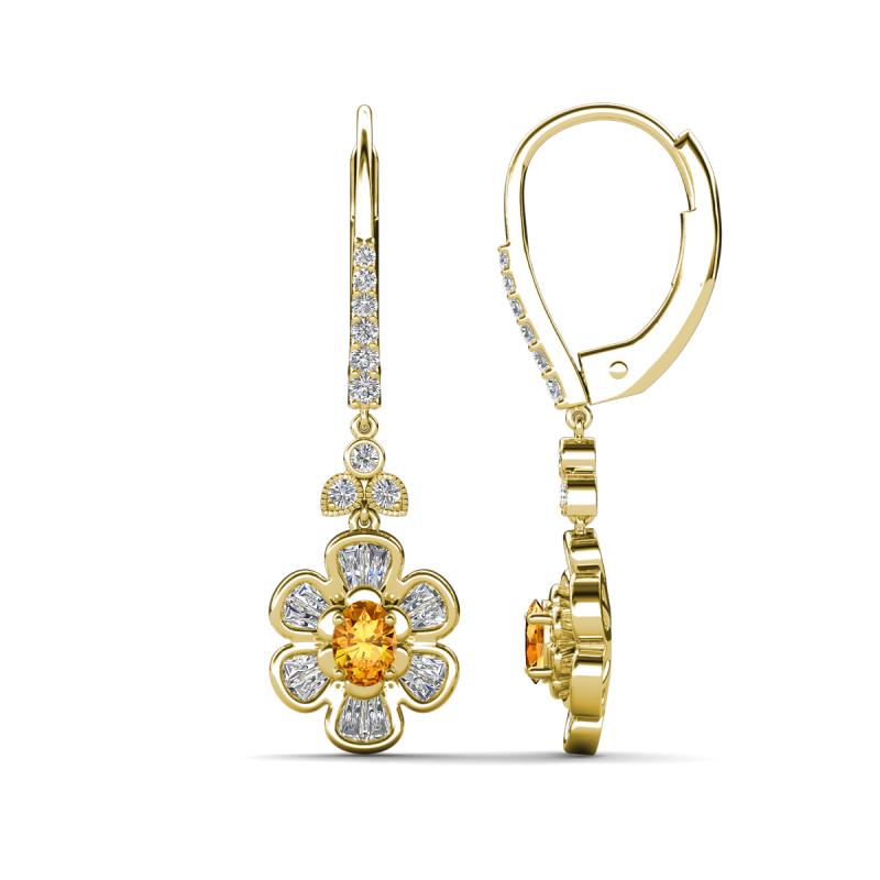 Naira Fine Unseen 0.90 ctw Oval Shape Citrine accented Round & Baguette Natural Diamond Floral Dangle Earrings 
