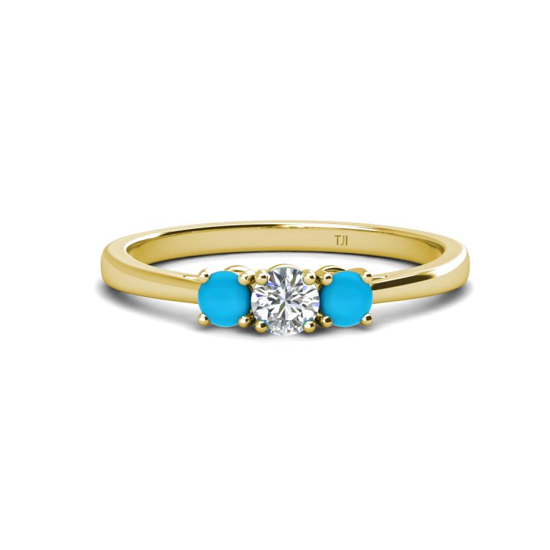 Quyen 0.53 ctw (4.00 mm) Round Turquoise and Lab Grown Diamond Three Stone Engagement Ring  