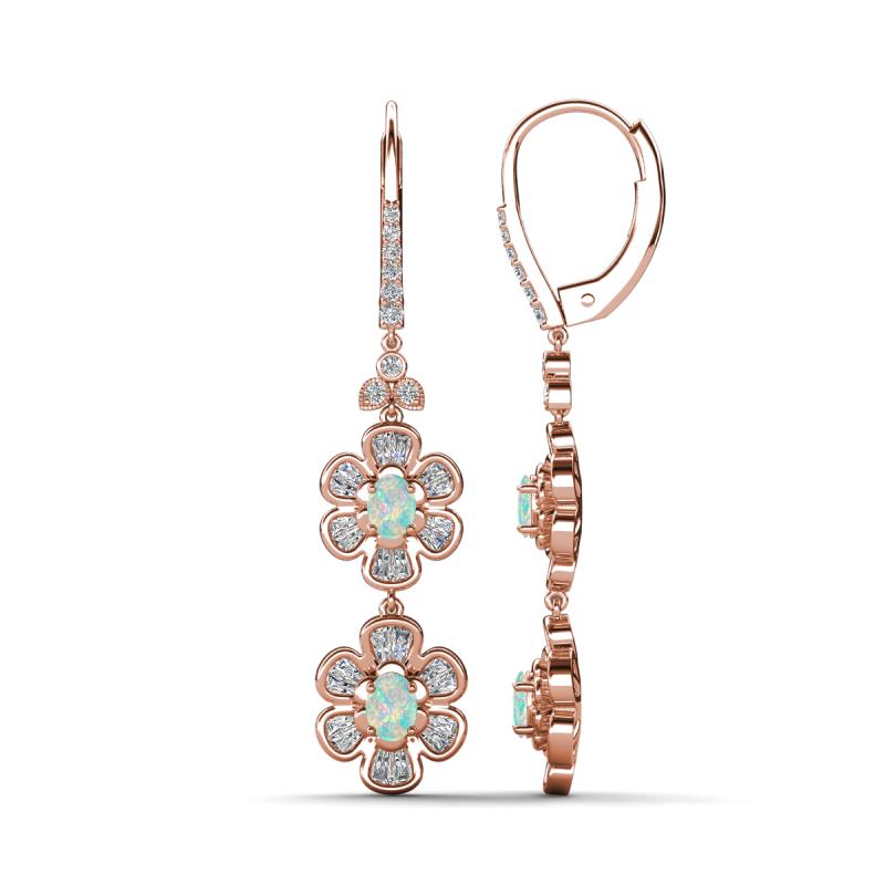 Nysa Fine Unseen 1.55 ctw Double Floral Drop Oval Shape Opal accented Round & Baguette Natural Diamond Dangle Earrings 