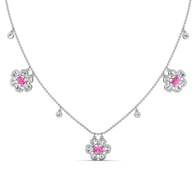Viana Fine Unseen 1.30 ctw Oval Shape Pink Sapphire accented Baguette & Rose Cut Natural Diamond Floral Necklace 