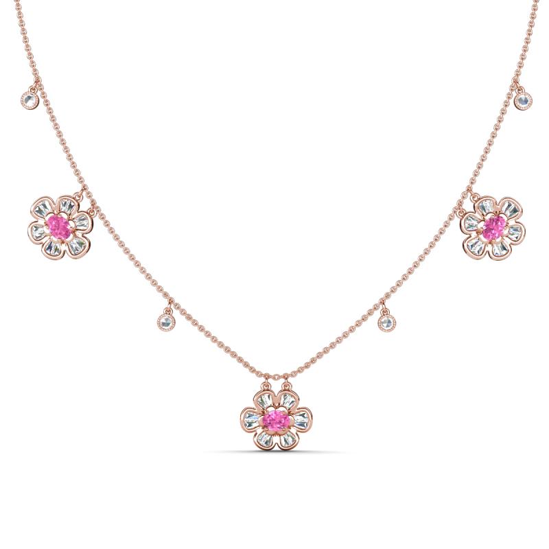 Viana Fine Unseen 1.30 ctw Oval Shape Pink Sapphire accented Baguette & Rose Cut Natural Diamond Floral Necklace 