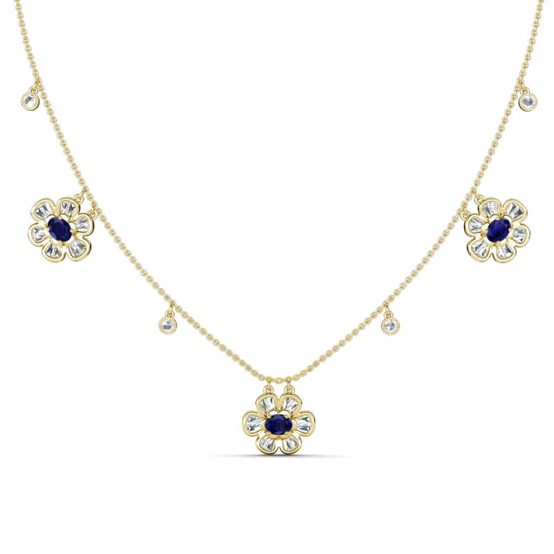 Viana Fine Unseen 1.30 ctw Oval Shape Blue Sapphire accented Baguette & Rose Cut Natural Diamond Floral Necklace 