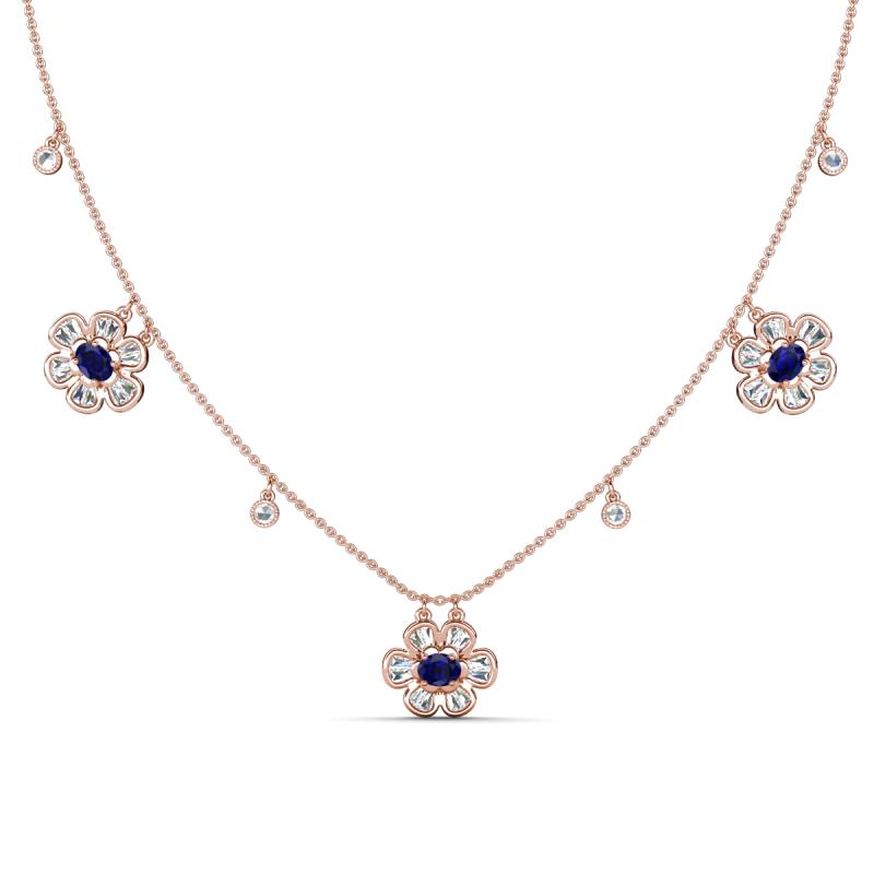Viana Fine Unseen 1.30 ctw Oval Shape Blue Sapphire accented Baguette & Rose Cut Natural Diamond Floral Necklace 