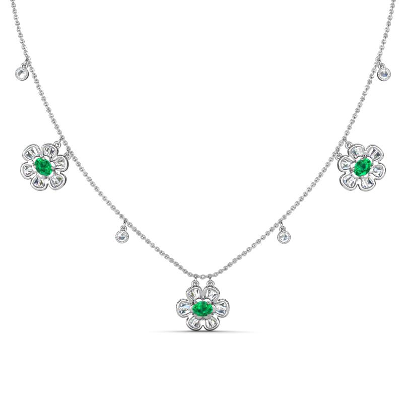 Viana Fine Unseen 1.20 ctw Oval Shape Emerald accented Baguette & Rose Cut Natural Diamond Floral Necklace 