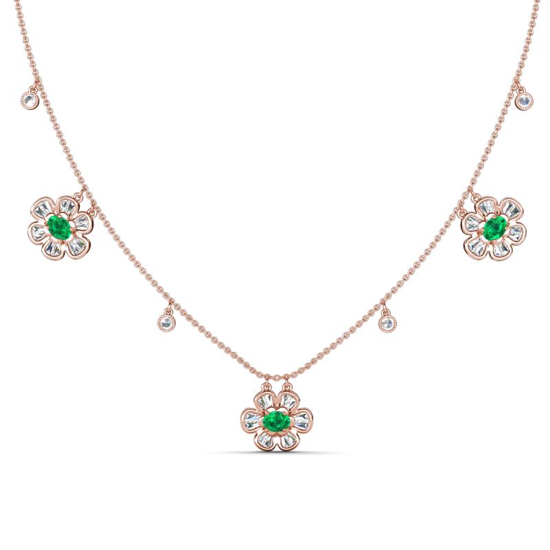 Viana Fine Unseen 1.20 ctw Oval Shape Emerald accented Baguette & Rose Cut Natural Diamond Floral Necklace 