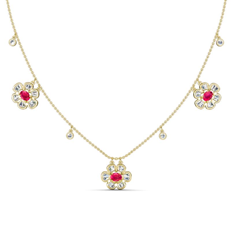 Viana Fine Unseen 1.40 ctw Oval Shape Ruby accented Baguette & Rose Cut Natural Diamond Floral Necklace 