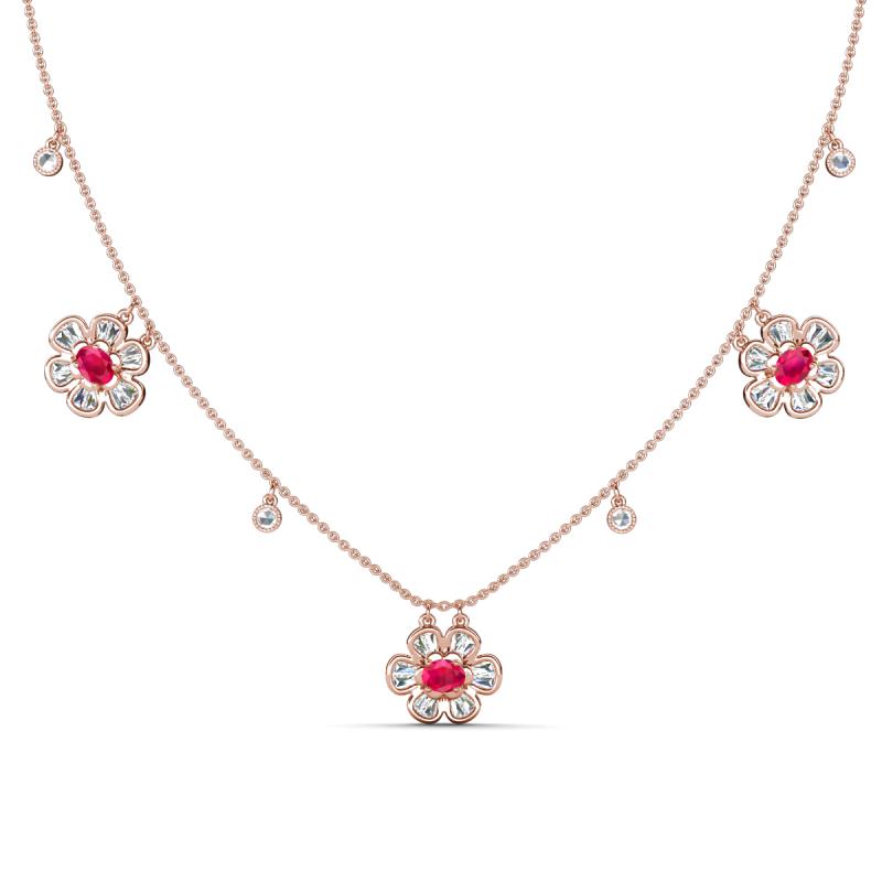 Viana Fine Unseen 1.40 ctw Oval Shape Ruby accented Baguette & Rose Cut Natural Diamond Floral Necklace 