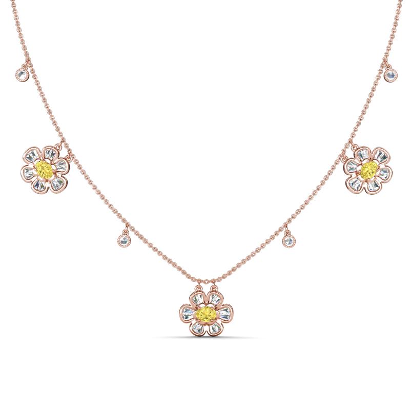 Viana Fine Unseen 1.55 ctw Oval Shape Yellow Sapphire accented Baguette & Rose Cut Natural Diamond Floral Necklace 