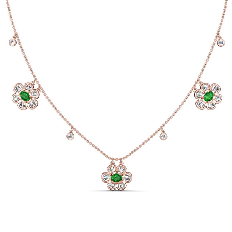 Viana Fine Unseen 1.25 ctw Oval Shape Green Garnet accented Baguette & Rose Cut Natural Diamond Floral Necklace 