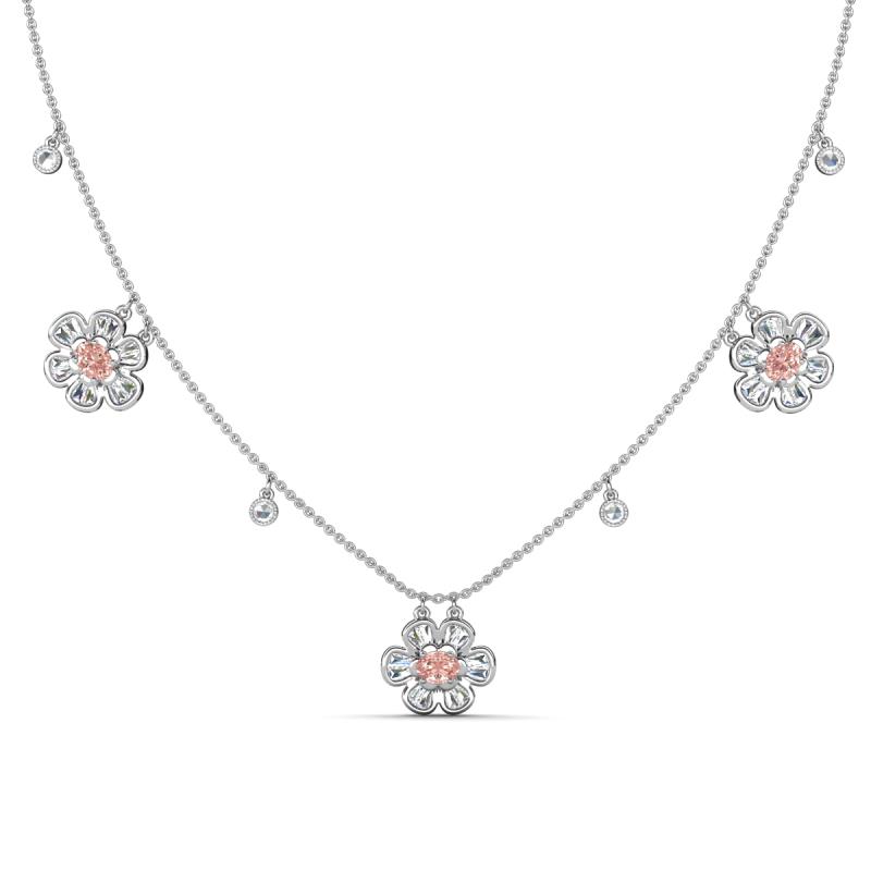 Viana Fine Unseen 1.25 ctw Oval Shape Morganite accented Baguette & Rose Cut Natural Diamond Floral Necklace 