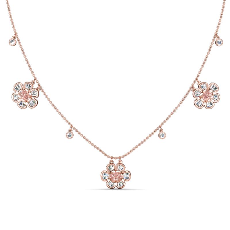 Viana Fine Unseen 1.25 ctw Oval Shape Morganite accented Baguette & Rose Cut Natural Diamond Floral Necklace 