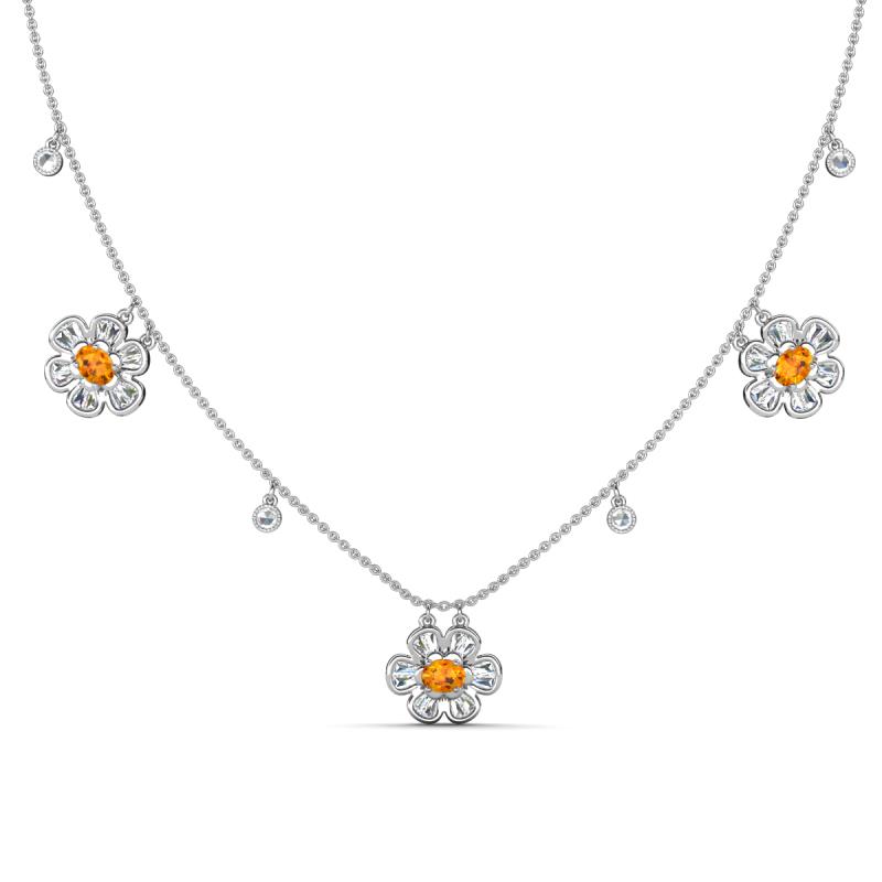 Viana Fine Unseen 1.15 ctw Oval Shape Citrine accented Baguette & Rose Cut Natural Diamond Floral Necklace 