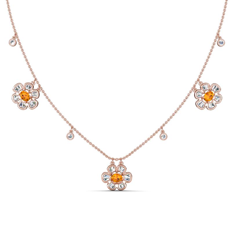 Viana Fine Unseen 1.15 ctw Oval Shape Citrine accented Baguette & Rose Cut Natural Diamond Floral Necklace 