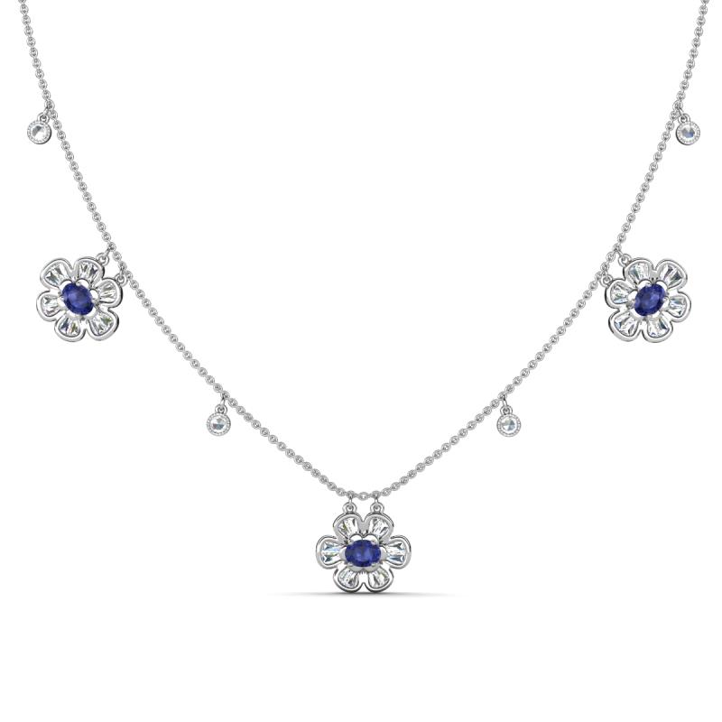 Viana Fine Unseen 1.15 ctw Oval Shape Iolite accented Baguette & Rose Cut Natural Diamond Floral Necklace 