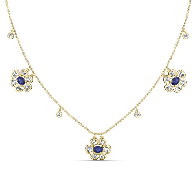 Viana Fine Unseen 1.15 ctw Oval Shape Iolite accented Baguette & Rose Cut Natural Diamond Floral Necklace 