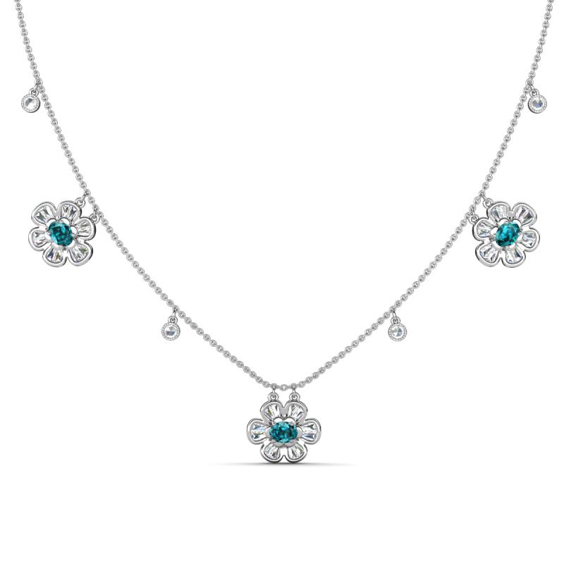 Viana Fine Unseen 1.25 ctw Oval Shape London Blue Topaz accented Baguette & Rose Cut Natural Diamond Floral Necklace 