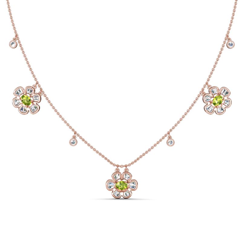 Viana Fine Unseen 1.25 ctw Oval Shape Peridot accented Baguette & Rose Cut Natural Diamond Floral Necklace 