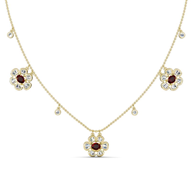 Viana Fine Unseen 1.25 ctw Oval Shape Red Garnet accented Baguette & Rose Cut Natural Diamond Floral Necklace 