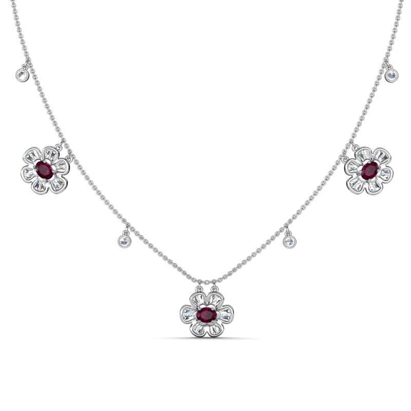 Viana Fine Unseen 1.25 ctw Oval Shape Rhodolite Garnet accented Baguette & Rose Cut Natural Diamond Floral Necklace 