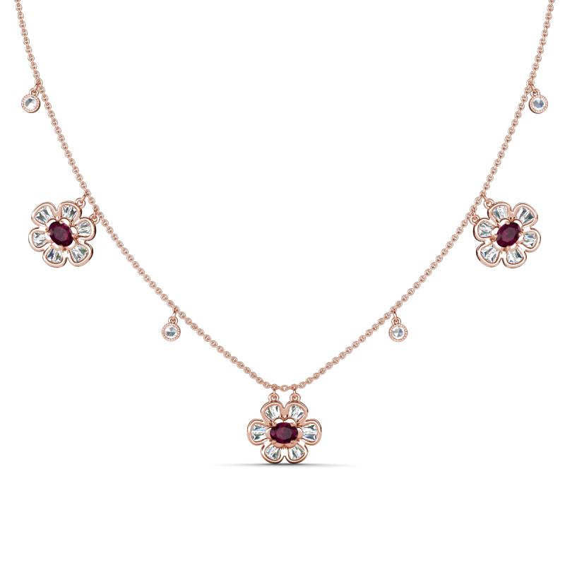 Viana Fine Unseen 1.25 ctw Oval Shape Rhodolite Garnet accented Baguette & Rose Cut Natural Diamond Floral Necklace 