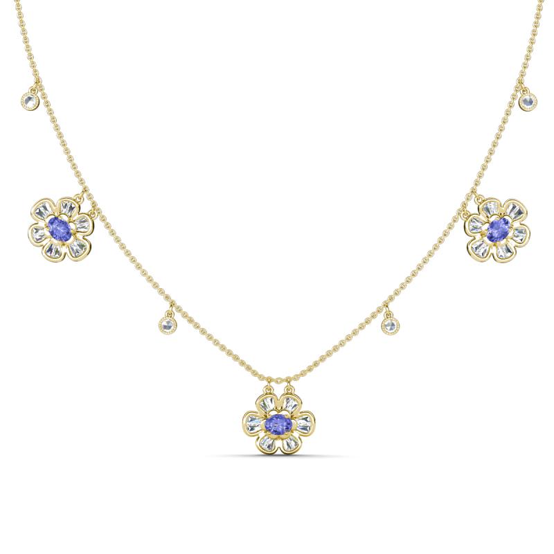 Viana Fine Unseen 1.25 ctw Oval Shape Tanzanite accented Baguette & Rose Cut Natural Diamond Floral Necklace 