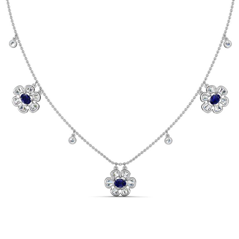 Viana Fine Unseen 1.30 ctw Oval Shape Blue Sapphire accented Baguette & Rose Cut Natural Diamond Floral Necklace 