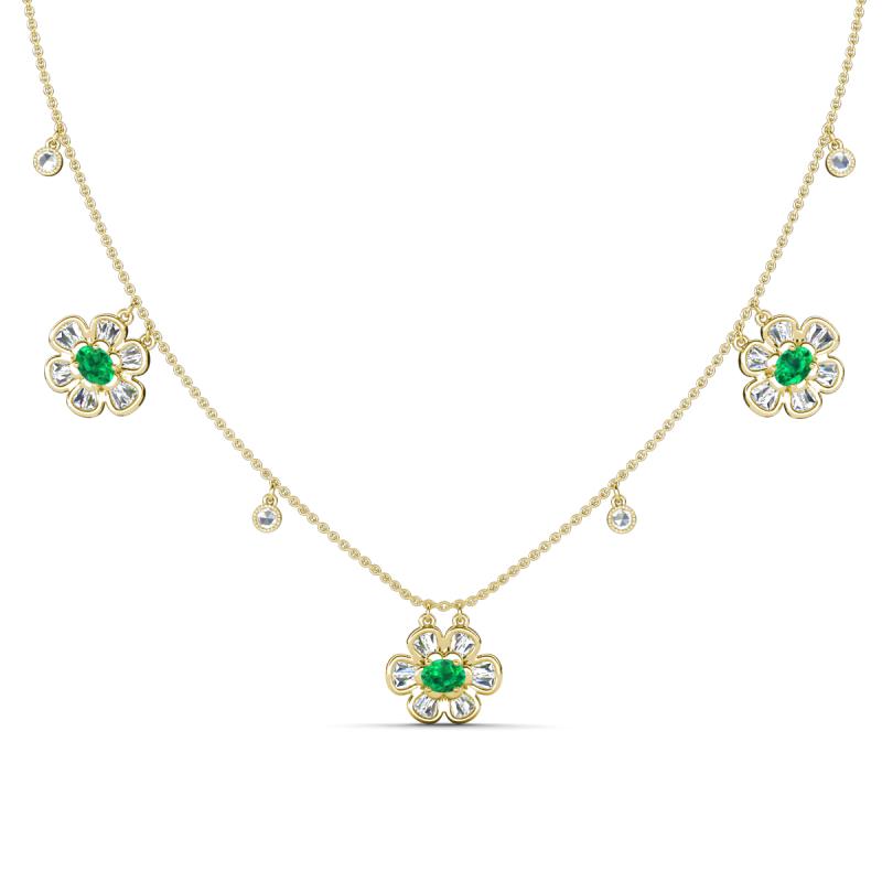 Viana Fine Unseen 1.20 ctw Oval Shape Emerald accented Baguette & Rose Cut Natural Diamond Floral Necklace 