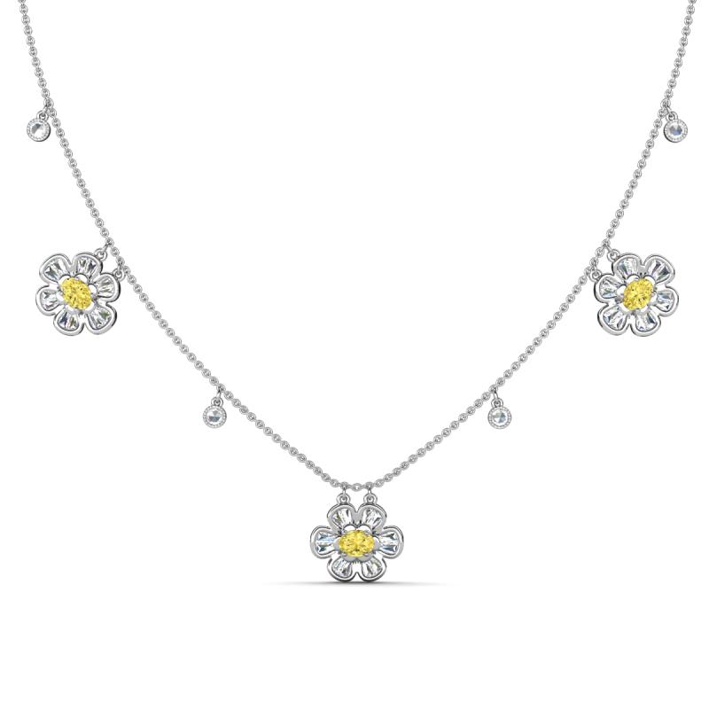 Viana Fine Unseen 1.55 ctw Oval Shape Yellow Sapphire accented Baguette & Rose Cut Natural Diamond Floral Necklace 